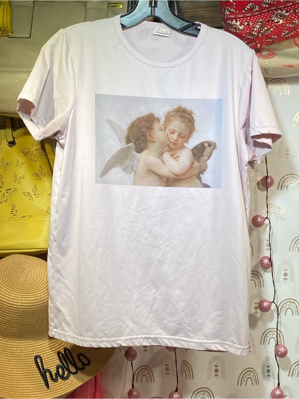 Women's Light Pink Angel Graphic Short Sleeve Tee